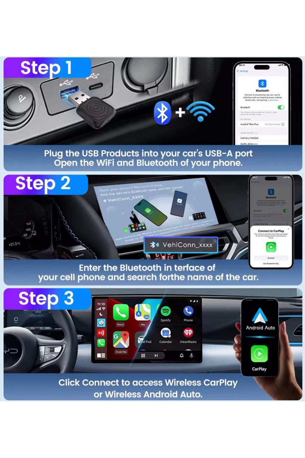 Wireless Car Play Adapter 2-in-1 - IOS and Androids