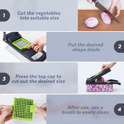 Vegetable Cutter Chopper and Slicer - Slicer, Crinkle Cutter, Dicer, Julienne, and Grater Attachments