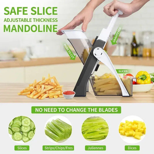Manual Vegetable Cutter - 4-in-1 Cutting Functions