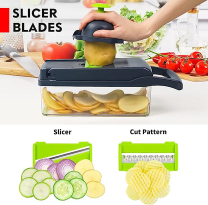 Vegetable Cutter Chopper and Slicer - Slicer, Crinkle Cutter, Dicer, Julienne, and Grater Attachments