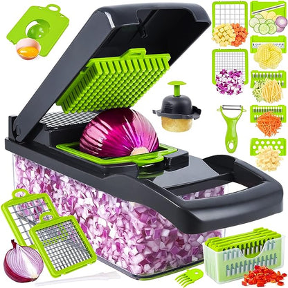 Vegetable Cutter Chopper and Slicer - Slicer, Crinkle Cutter, Dicer, Julienne, and Grater Attachments
